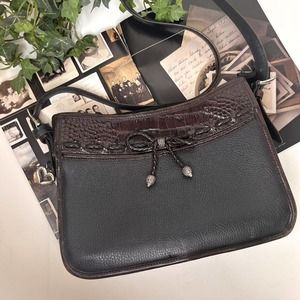 Brighton Black Brown Leather Gator Shoulder Bag Purse